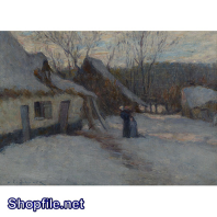 Tranh sơn dầu ngôi nhà và ống khói